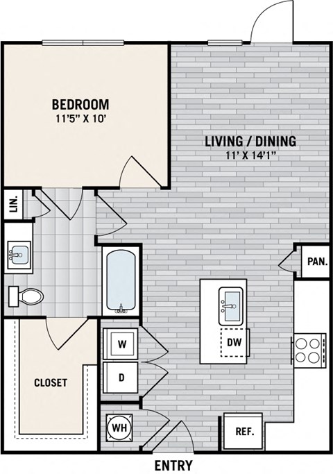 Floor plan for 1 bed, 1 bath, 720 sqft
